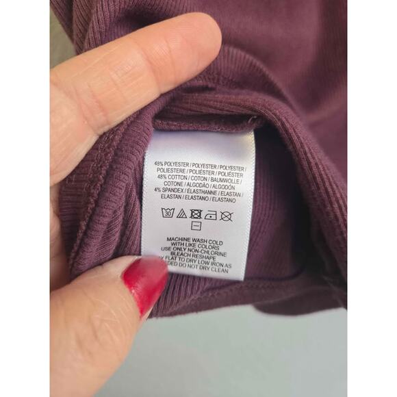 Anthropologie MAEVE Ribbed Knit T-Shirt Tee Wide Scoop Neck Maroon Wine Large - Picture 4 of 4